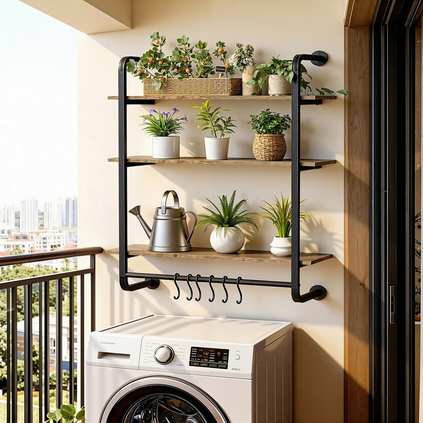 Kssiaz 3 Tier Industrial Pipe Floating Shelf, 24" Kitchen Wall Shelves with Towel Bar & 6 Hooks, Coffee Bar Shelves Display Bookshelf Wall Shelf for Kitchen, Bathroom, Home Décor, Rustic Brown