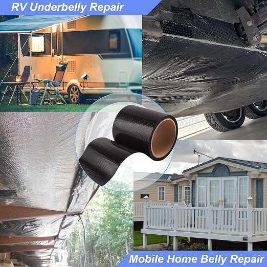 PlusRoc RV Underbelly Material RV Underbelly Tape Waterproof Flex Belly Tape with Permanent Sealing Adhesive for Mobile Home, Camper Travel Trailer, Tear Repair Patch(7.87'' x 20')