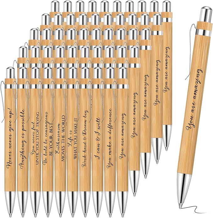 Fulmoon 30 Pcs Employee Appreciation Gifts Bulk Inspirational Bamboo Pens Motivational Thank You Wood Writing Ballpoint Pens for Coworkers Team Staff Leadership Teacher Student Back to School Gifts
