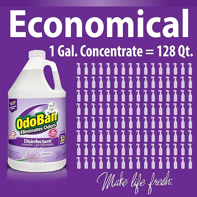 OdoBan Disinfectant Concentrate and Odor Eliminator, Made in the USA, Lavender Scent, 4 Gallons