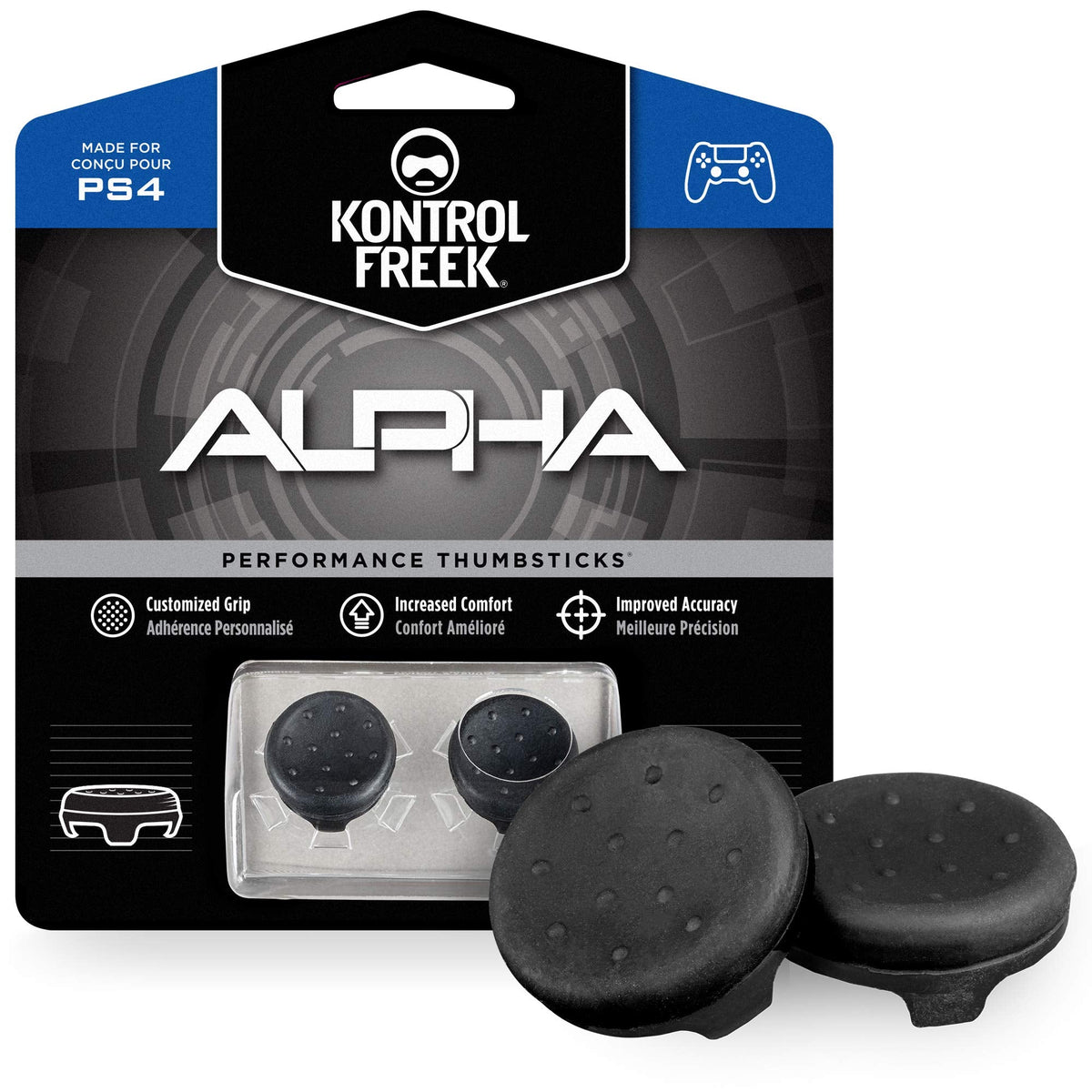 KontrolFreek Alpha Performance Thumbsticks for PlayStation 4 (PS4) and PlayStation 5 (PS5) Controller | 2 Low-Rise Concave | Black