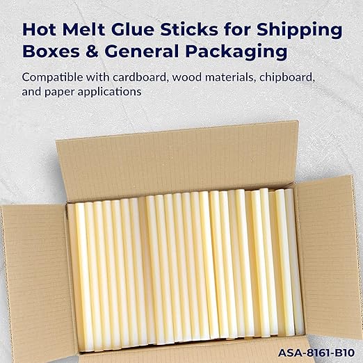 ASA Hot Glue Sticks for Glue Gun - 5/8" x 10" | High-Strength Hot Gun Sticks Adhesive for Corrugated Materials | Industrial Grade for Packaging & Woodworking | Pack of 106
