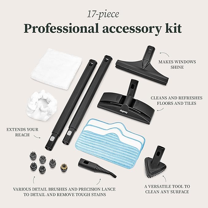 Dupray Neat Steam Cleaner with 17-Piece Kit – Powerful, chemical-free cleaning for floors, cars, tiles, upholstery, kitchen appliances, grout, and more. *Kills 99.9% of Bacteria & Viruses