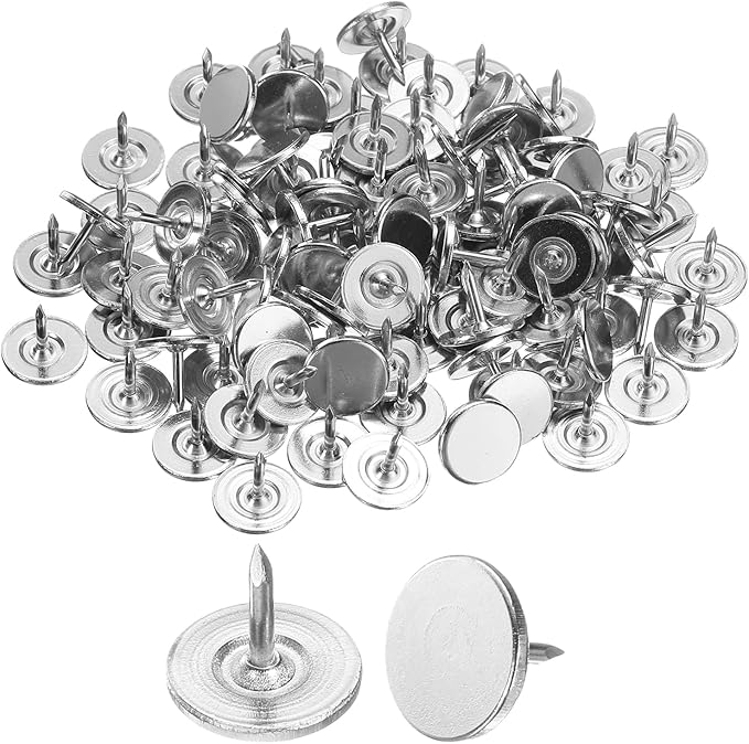 uxcell 150Pcs Upholstery Tacks, 11mmx10mm Flat Head Thumb Tack Decorative Furniture Nails Push Pins for Furniture Sofa Headboards, Silver