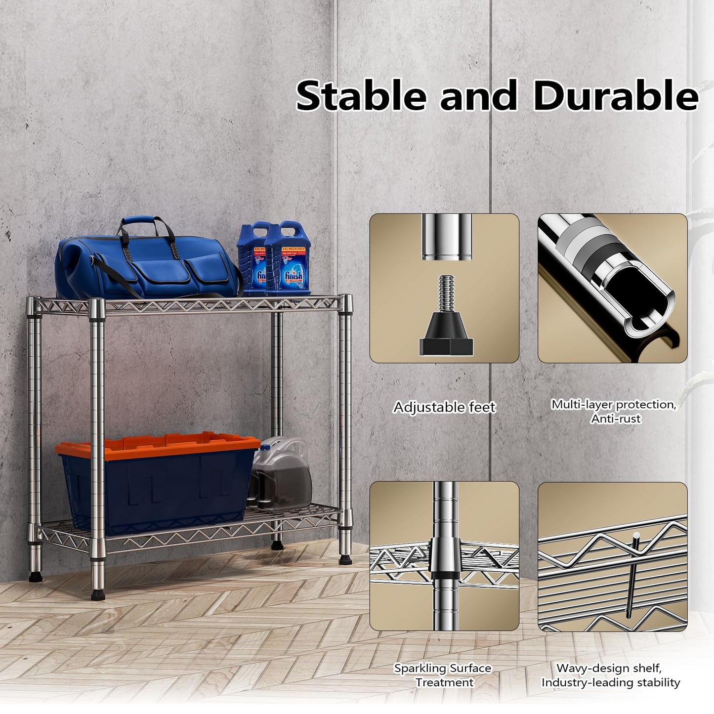 MZG 220 lbs 2 Tier Storage Rack Metal Wire Shelving Unit, Storage Standing Household Shelf Organizer for Laundry Bathroom Kitchen Pantry Closet Garage Utility Room, Chrome 11.8" D x 27.6" W x 23.4" H
