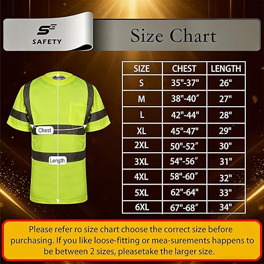 sesafety T Shirts for Men Personalized T Shirts for Men Crewneck Safety Shirts with Pocket Loose Fit Heavyweight Short-Sleeve Pocket T-Shirt Yellow