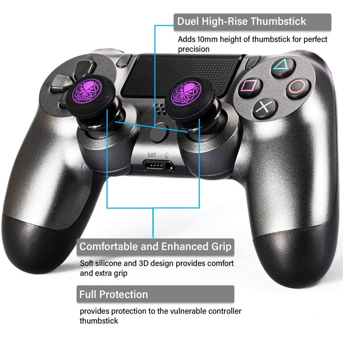 Playrealm FPS Thumbstick Extender & Printing Rubber Silicone Grip Cover 2 Sets for PS5 Dualsenese & PS4 Controller (Cthulhu Secret)