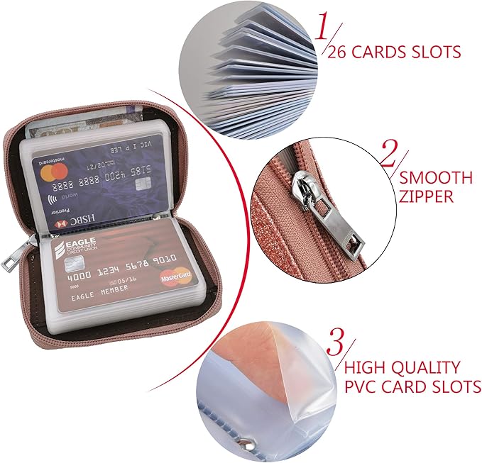 Easyoulife Genuine Leather Credit Card Holder Zipper Wallet With 26 Card Slots