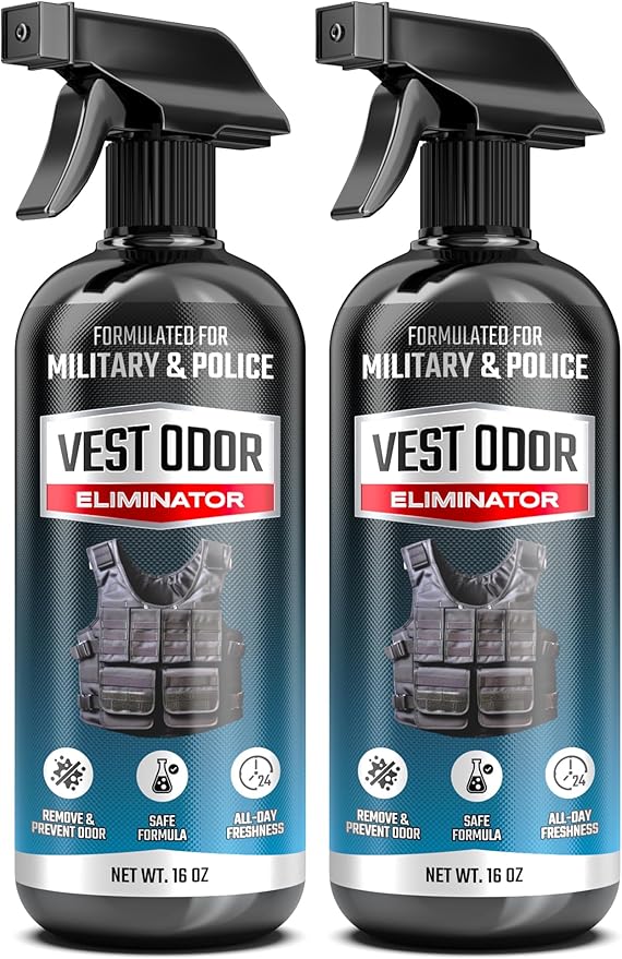 Vest Odor Remover Spray – for Police Gear, Law Enforcement Accessories & Tactical Equipment – Non-Toxic, Residue-Free, Long-Lasting Fresh Scent – 2 Pack