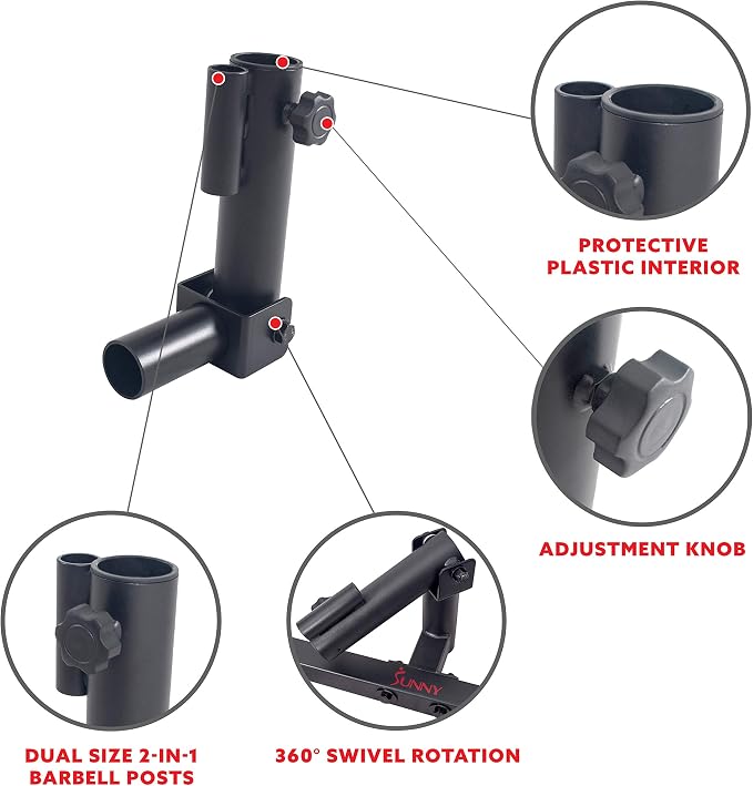 Sunny Health & Fitness Power Cage Squat Rack Upgrade Attachments, Dip Bar, Plate Bar Holder, Belt Squat, J Hook, Lat, Adapter, U Ring, Pull Up Bar, Landmine, Captain's Chair, Tricep Rope For Home Gym