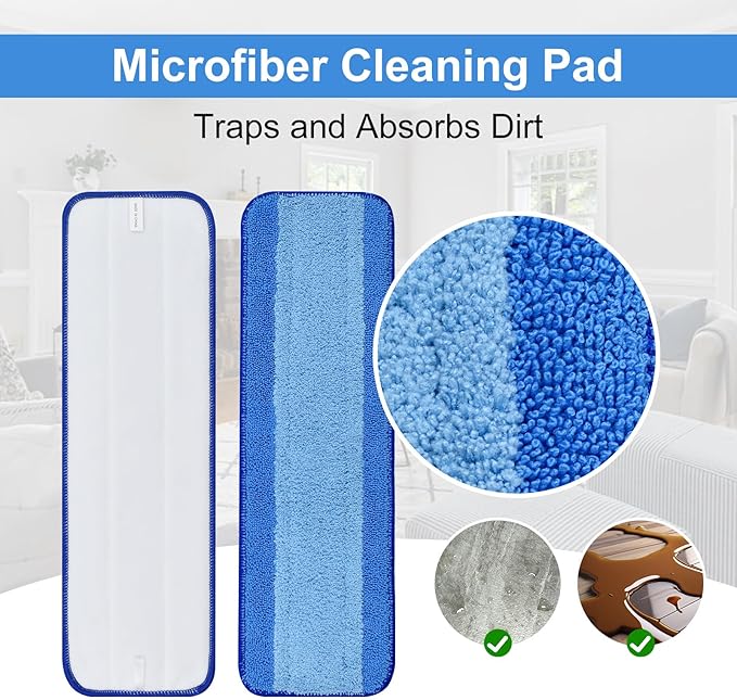 8 Pack Microfiber Cleaning Pad for Bona Mop Hardwood & Hard Surface Floors Dry and Wet Floor Cleaning - Includes 4 Microfiber Cleaning Pad, 2 Deep Clean Pads and 2 Dusting Pad - Dual Zone Cleaning