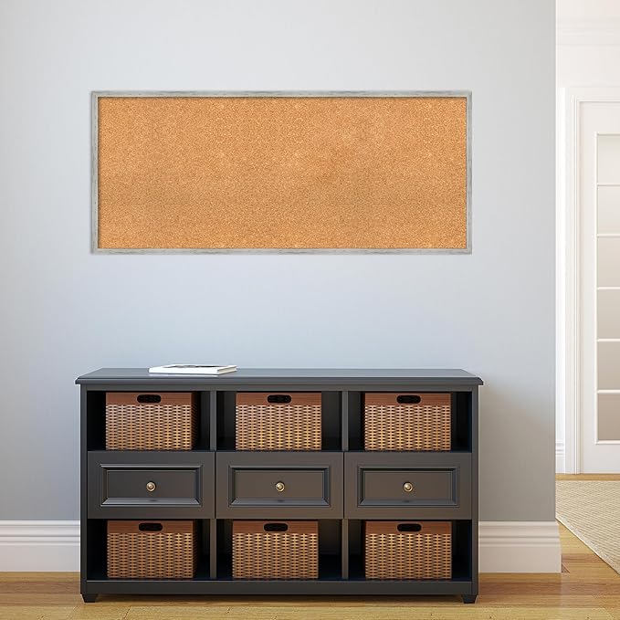 Amanti Art Natural Cork Board for Wall, 21x49 Vision Board with White Frame, Oversize Corkboard Office Decor for Home Organization, Cottage Corkboard Pinboard to Display Items for Home Organization