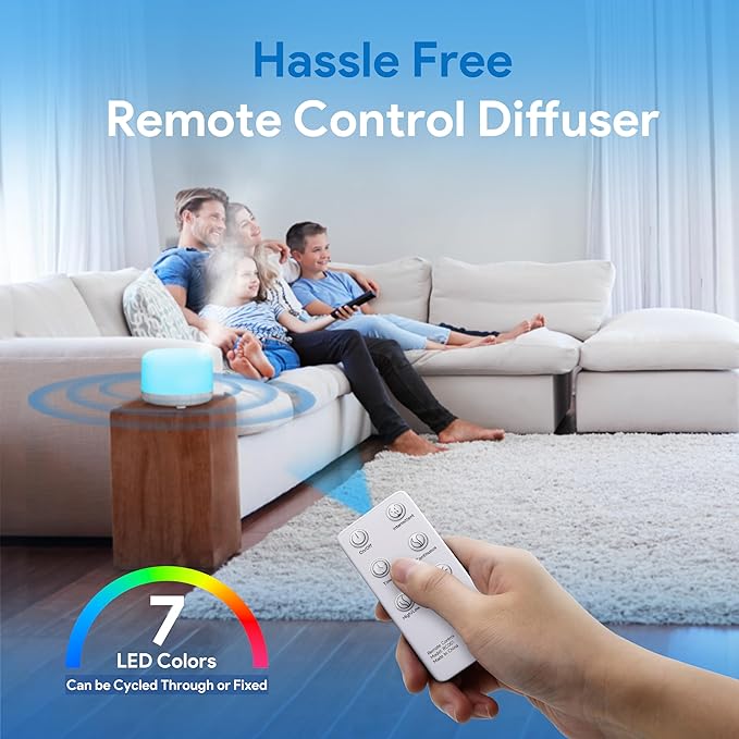 ASAKUKI 500ml Premium Essential Oil Diffuser with Remote Control, 5 in 1 Ultrasonic Aromatherapy Fragrant Oil Humidifier Vaporizer, Timer and Auto-Off Switch (White)