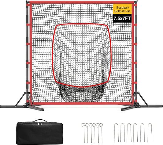 Baseball and Softball Practice Net, 7×7ft Portable Heavy-Duty Baseball Training Net for Hitting Batting Catching Pitching with 25mm Steel Frame and Carry Bag, Mutil-Sport Equipment Training Net