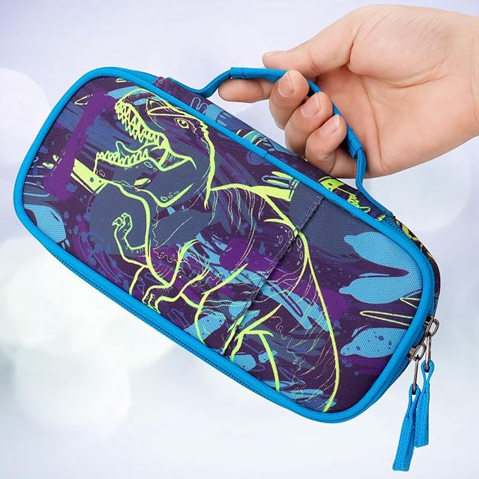 Choco Mocha Dinosaur Pencil Case for Boys, Soft Pencil Case Kids Pencils Pouch for Kindergarten Boys, Blue