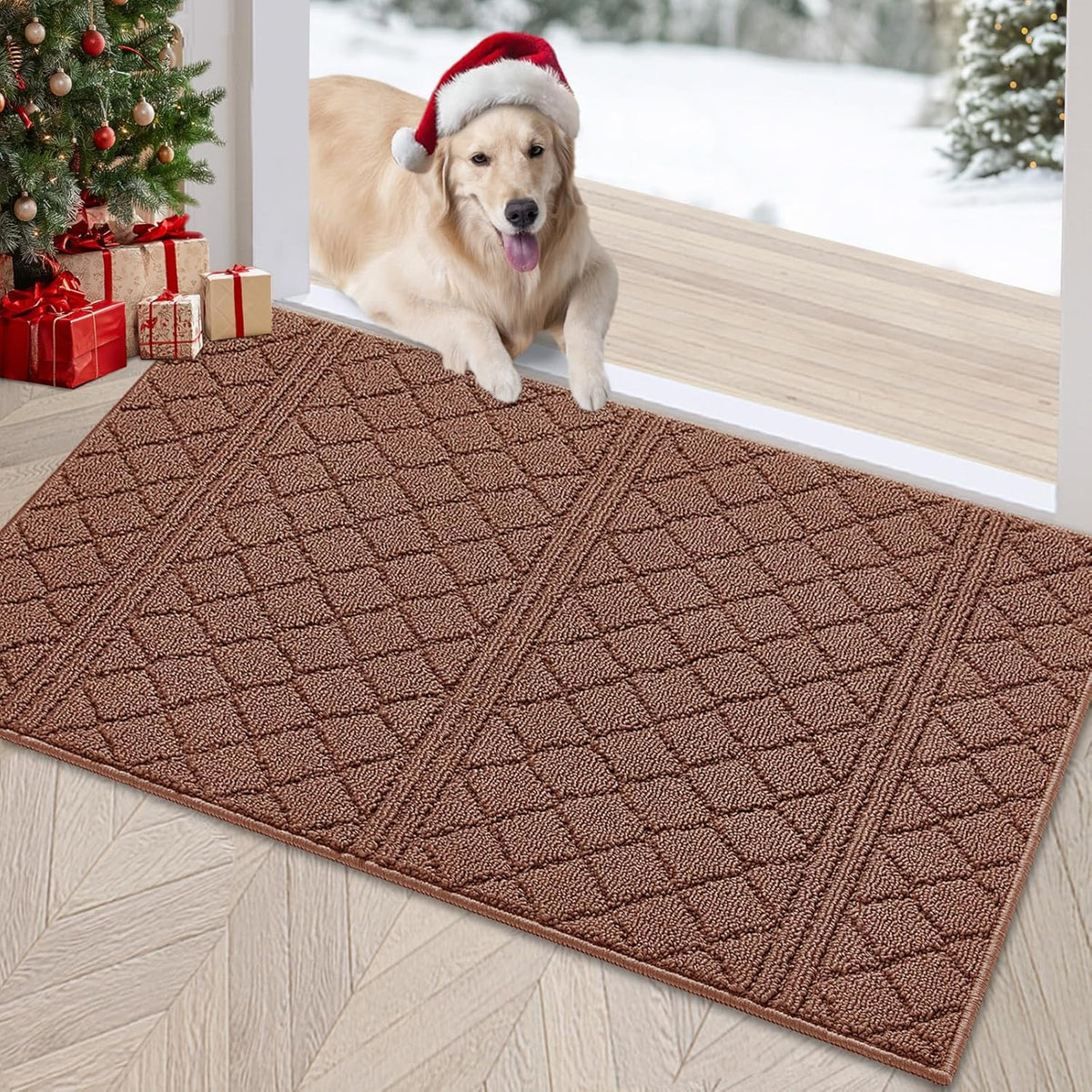 REFETONE Indoor Doormat, Front Back Door Mat 32"x48" Absorbent Rubber Backing Non Slip Door Mats, Low-Profile Resist Dirt Rugs, Machine Washable Door Rug Inside Floor Mat for Entryway, Chocolate