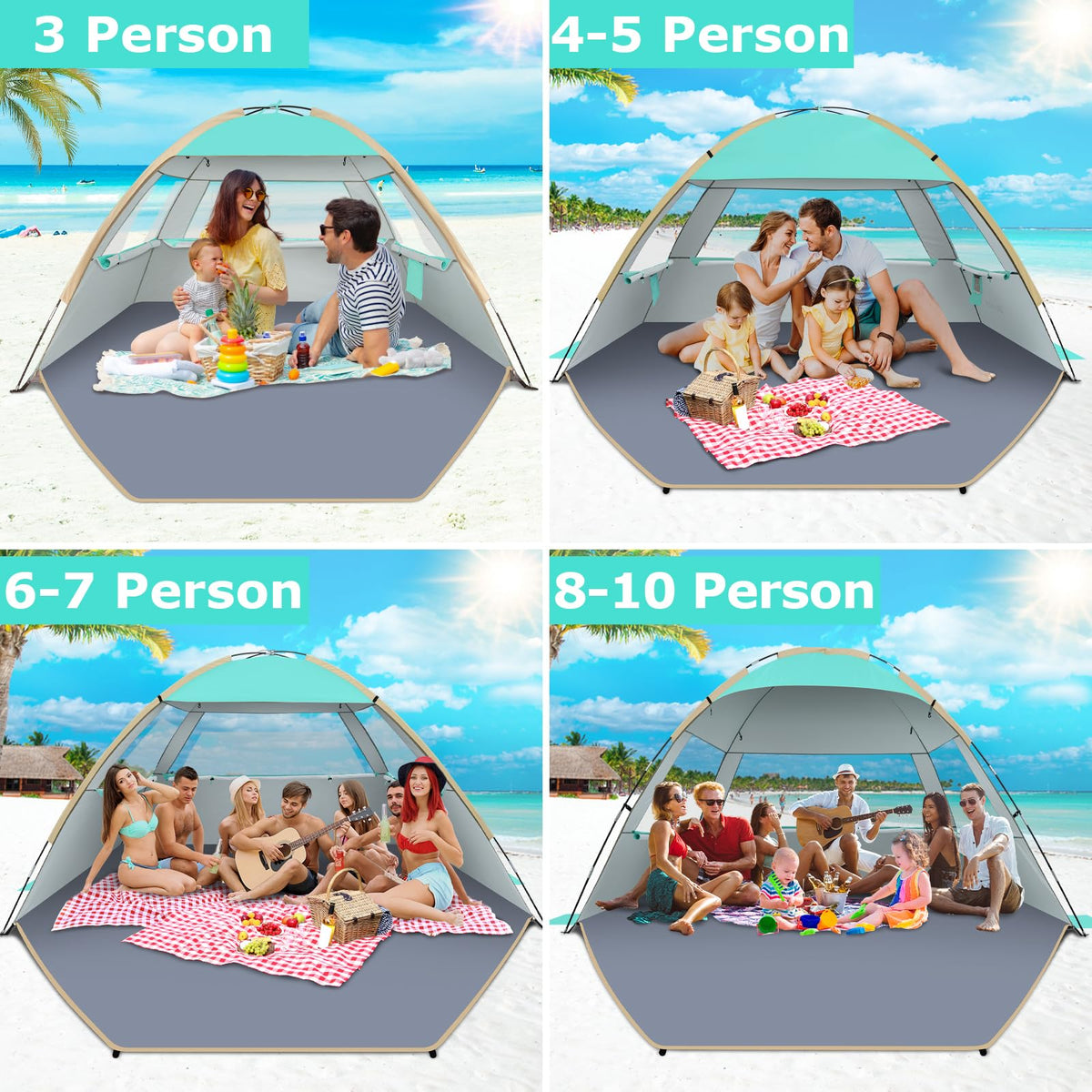 Gorich Beach Shade Tent for 3 Person with UPF 50+ UV Protection, Portable Sun Shelter Canopy, Lightweight & Easy Setup Cabana Beach Tent