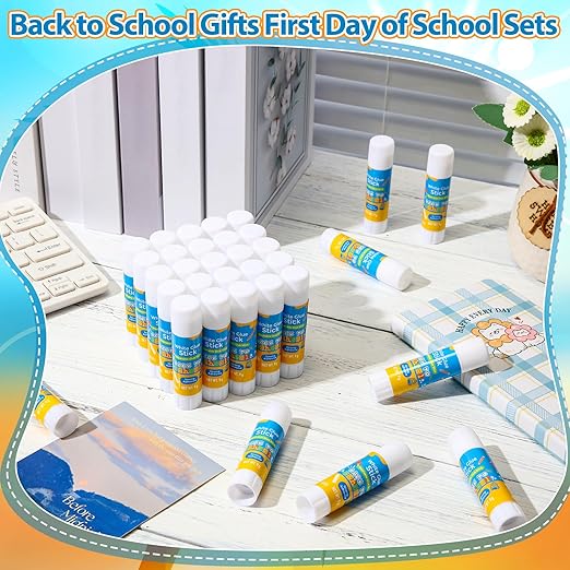 Zubebe 200 Pcs White Glue Stick Bulk Back to School Gifts First Day Sets 0.32 oz Washable Glue Stick for Crafts Home Classroom Prize Party Supplies Scrapbooking Crafting Supplies(School)