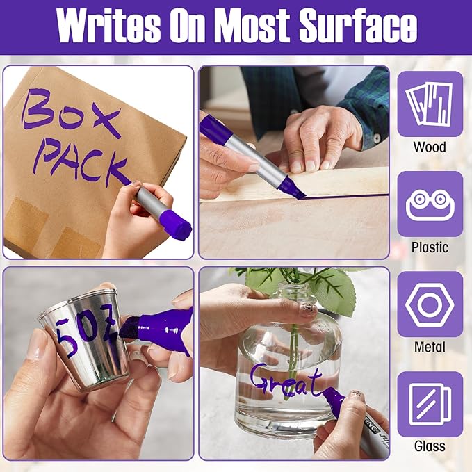 Fuutreo 10 Pack Jumbo Permanent Markers Bulk Large Chisel Tip Permanent Markers Quick Drying Waterproof Big Huge Poster Pens for Office, Logistics Company and More(Purple)