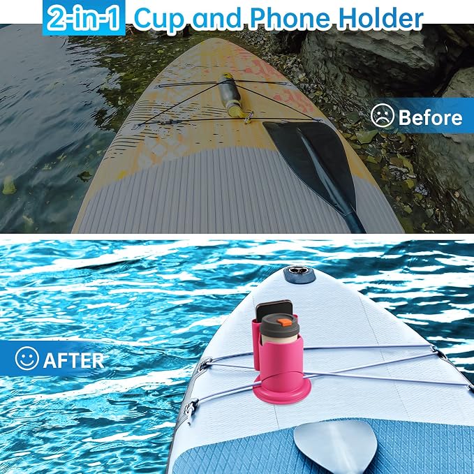 Paddle Board Cup Holder, Kayak Cup Holder 2-in-1 Drink & Phone Holder, Paddleboard and Kayak Accessories for SUP, Kayaking, Fishing, Yoga, or Surfing Adventures(Pink,2Pack)