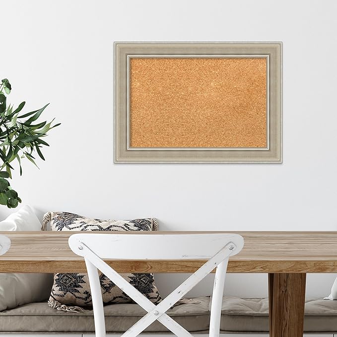 Amanti Art Natural Cork Board for Wall, 16x22 Vision Board with Silver Wood Frame, Small Corkboard Office Decor for Home Organization, Modern Corkboard Pinboard to Display Items for Home Organization