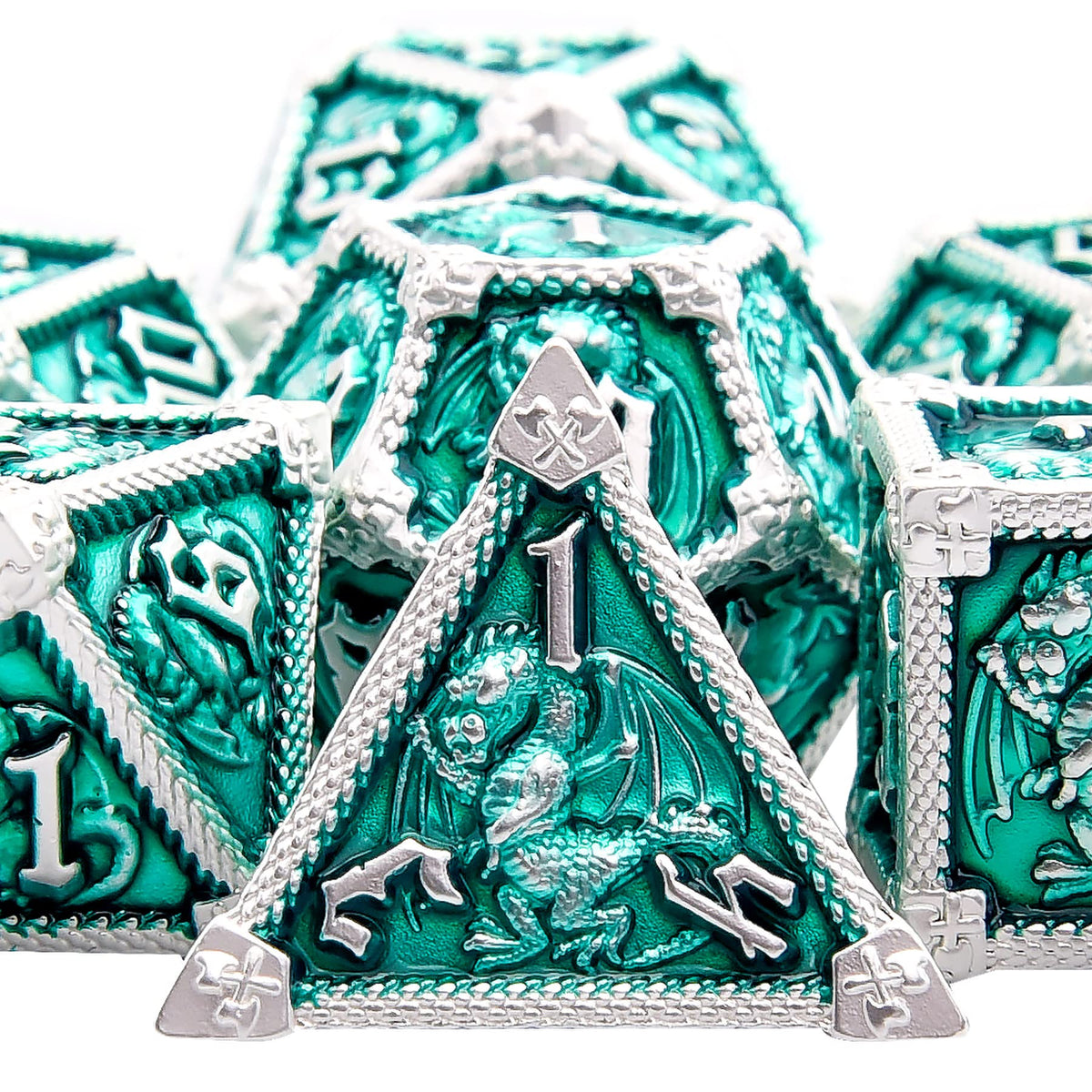 AUSTOR 7-Die Metal DND Dice Set Dungeons and Dragons Polyhedral Roll Playing Dice with Box D20 D12 D10 D% D8 D6 D4 for Pathfinder MTG RPG Board Games