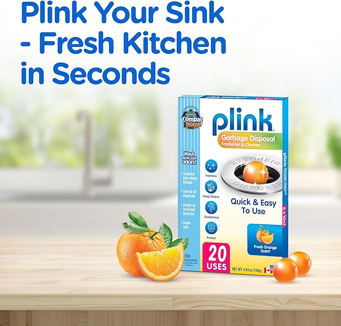 COMPAC HOME Plink Garbage Disposal Cleaner and Deodorizer, Air Fresheners for Garbage Disposal, Orange Scent, Home Cleaning Products for Kitchen Sink and Clogged Drains, 20 Count (Pack of 1)