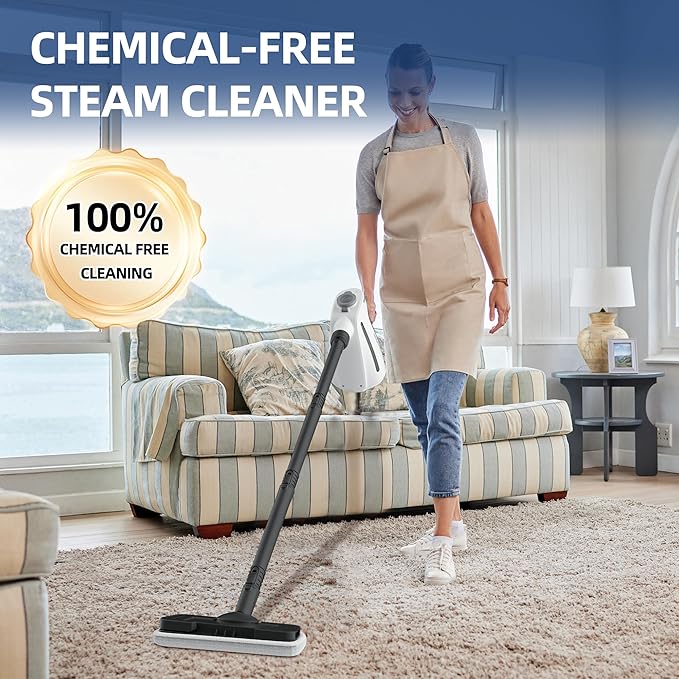 Spurgehom 1350W Handheld Steam Cleaner with 15-Pc Accessories(including mop) & 550ML Tank – 3Bar Dirty-Free Steamer for Floors, Cars, Upholstery, and Multi-Surface Home Cleaning