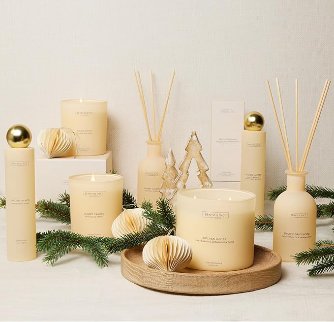 Benevolence LA Reed Diffuser - Champagne & Peony | Luxurious Home & Bathroom Decor | Long-Lasting Scent Diffusers for Home - Malibu Sands Collection