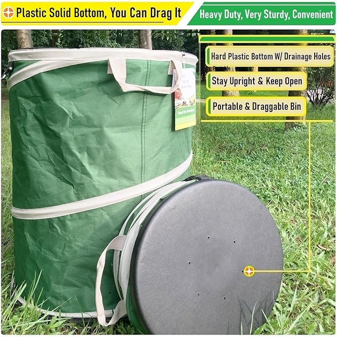 24 Gallon and 32 Gallon Collapsible Trash Can Solid Bottom for Garden Debris Bag,Yard Waste Bag,Pop-Up Trash Can,Recycling Bin,RV Camping Waste Bin,Laundry Hamper,Lawn Grass,Yard Weeds Bags,Leaf Bags