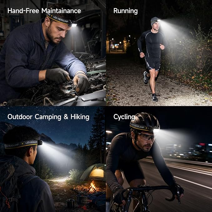 SKYFIRE Rechargeable LED Headlamp 1500 Lumen,30H Long Lasting Head Light with IPX7 Waterproof & 11 Lighting Modes,Motion Sensor 2.12oz Power Headlamp for Camping, Hiking, Running