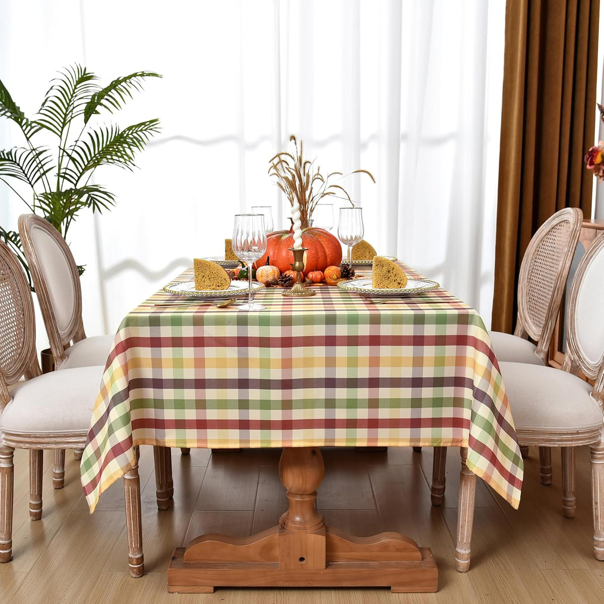 Waterproof Plaid Tablecloth Fabric - Square 58x58 Inch Classic Gingham Checker Christmas Thanksgiving Table Cloth for Indoor/Outdoor Use - Xmas Tabletop Cover for Picnics, BBQs, and Parties