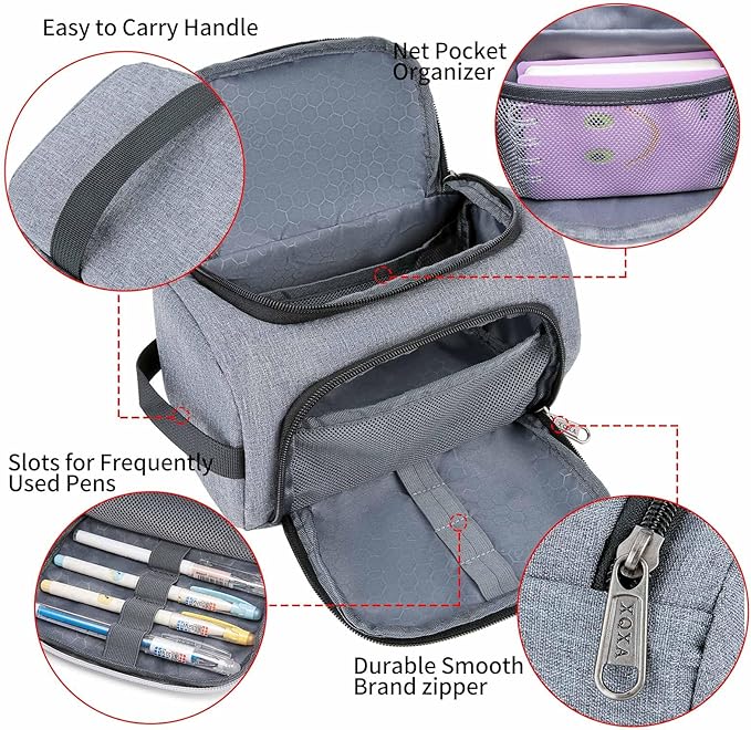 XQXA Large Capacity Pencil Case Organizer, Multifunctional Extra Big Pencil Pouch with Compartmens, Travel Simple Stationery Pen Bag, Fabric Pencil Bag for Men Women Girl Boy (Grey)