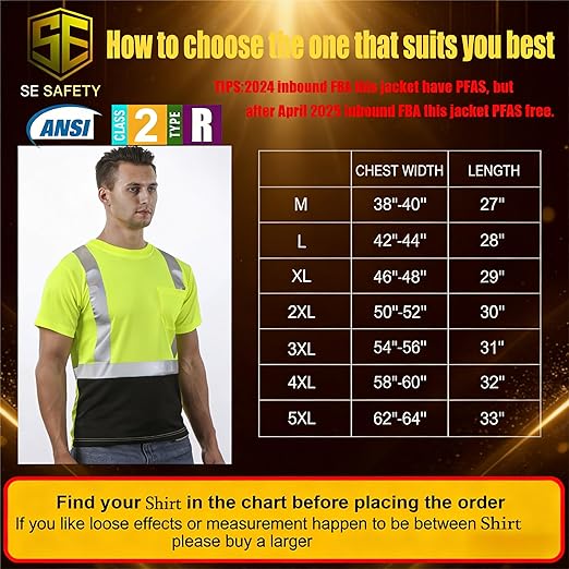 sesafety 3PACK High Visibility Shirts for Men, Class 3 Hi Vis Reflective Construction Shirts for Men with Pocket Safety T Shirts