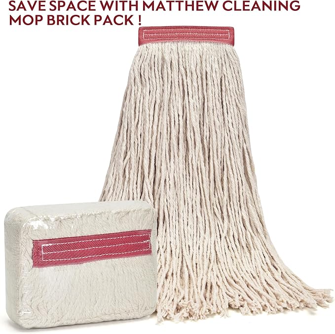 Matthew Cleaning 16oz 6Pack Cotton Floor Mop,Cotton Looped-Open String Heavy Duty String Refills, Universal Headband Blend ,Mop Head Replacement for Home, Industrial and Commercial Use(White)