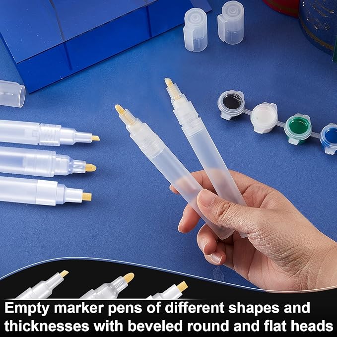Set of 5 Empty Refill Paint Markers Blank Refillable Paint Pens Empty Refillable Marker for Painting, Transparent Pen Tube, Fill with Your Own Art Acrylic, Oil and Watercolor