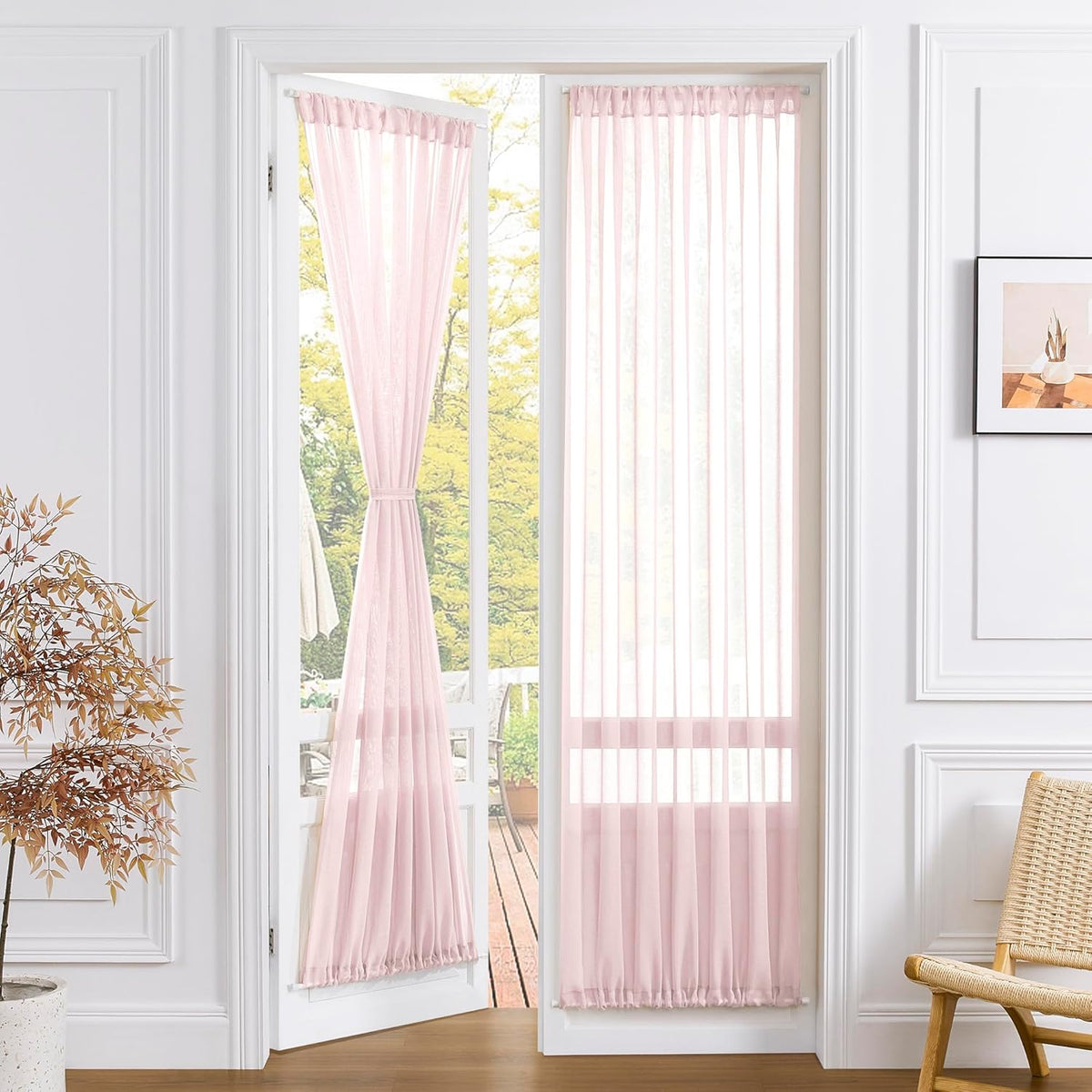 Tollpiz Sheer Door Curtain Closet Linen Textured Curtains Sheer Doorway Light Filtering Voile Patio Glass Door Rod Pocket Curtain French Door, 54 x 72 inches Long, Pink, Set of 1 Panel