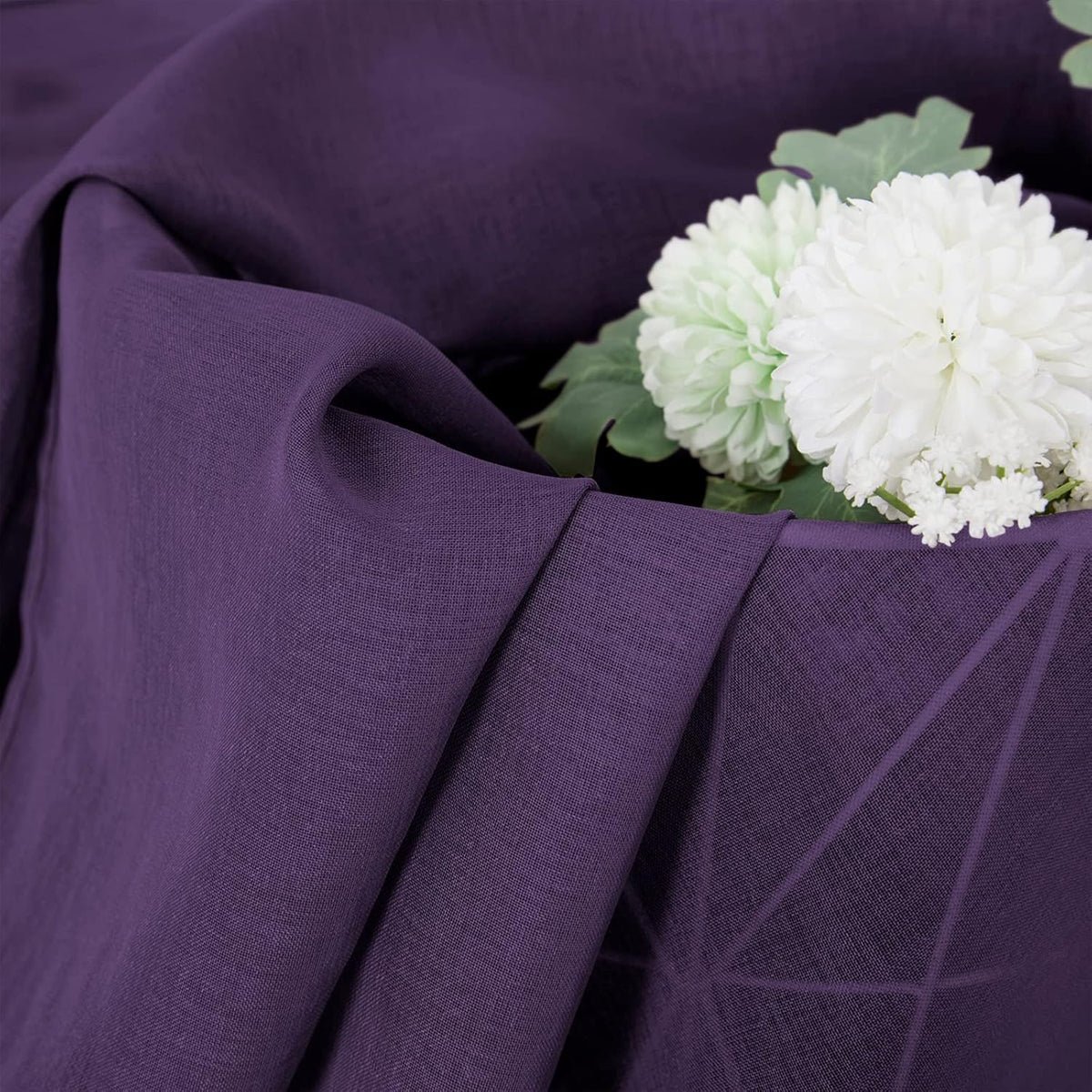 Tollpiz Short Sheer Curtain Linen Textured Living Room Curtains Sheer Light Filtering Rod Pocket Voile Curtain for Bedroom, 42 x 54 inches Long, Royal Purple, Set of 2 Panels