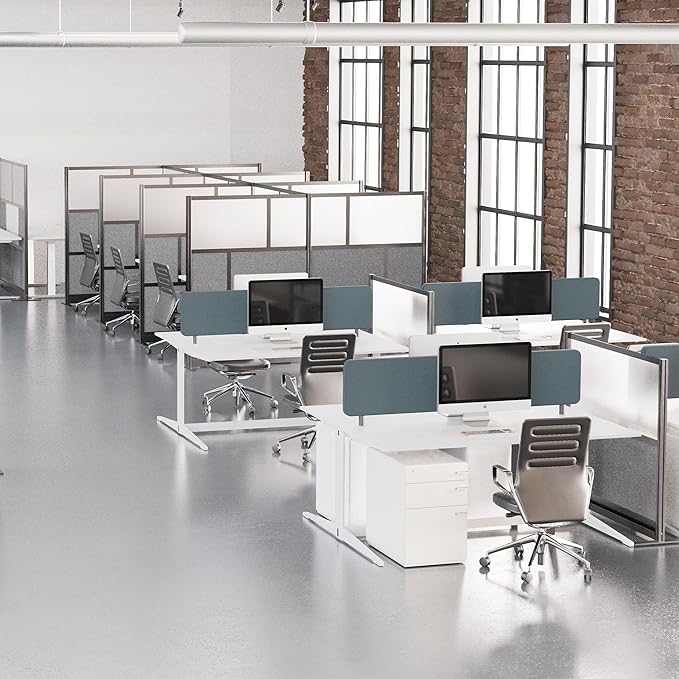 Stand Up Desk Store Workflow Wide Modular Wall | 53'' x 70'' Wall | Expandable Partition Room Divider with Rearrangeable Frosted Acrylic, Sound Absorbent and Whiteboard Panels (Black Frame)