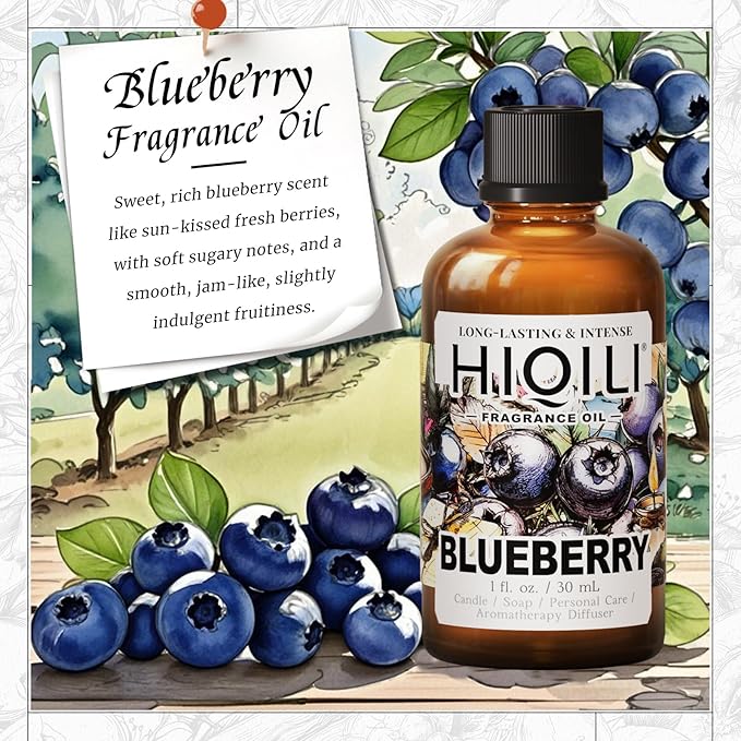 HIQILI Blueberry Fragrance Oil for Candle & Soap Making, Fruity Scents for Reed Diffuser Oil Refill, Add to Lotion, Body Wash - 1 Fl Oz