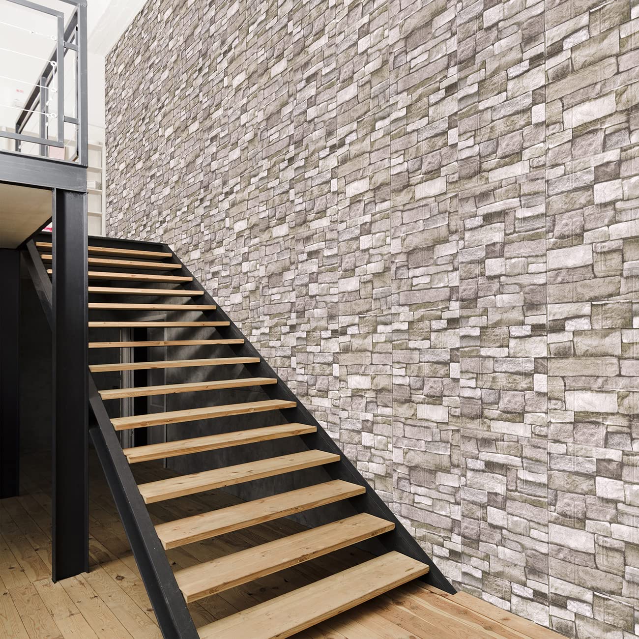 10PCS 3D Wall Panels Peel and Stick Foam 3D Brick Wallpaper Peel and Stick Faux Stone Wall Panel Self-Adhesive Wallpaper (10PCS, Rock Color)
