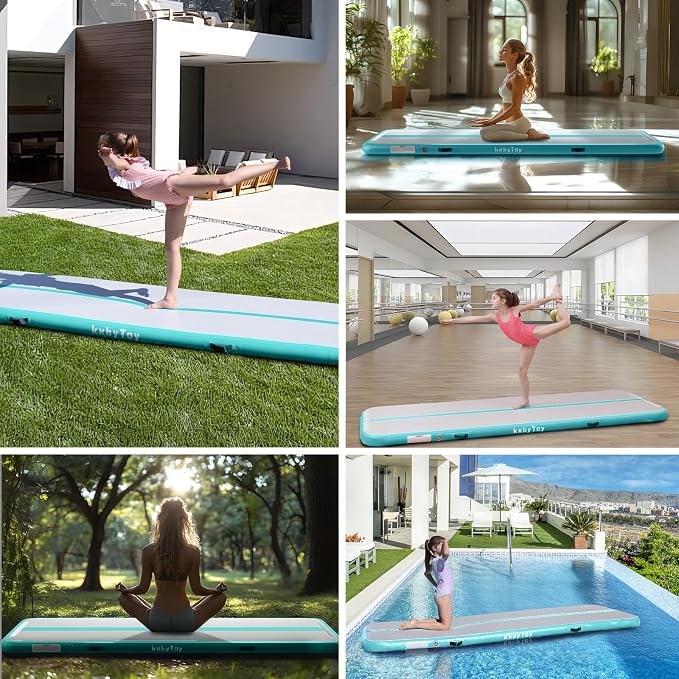 Air Mat Tumble Track 4 inches Thickness Inflatable Gymnastics Mat for Home Use/Training/Cheerleading/Yoga 10/13/16/20ft with Electric Air Pump