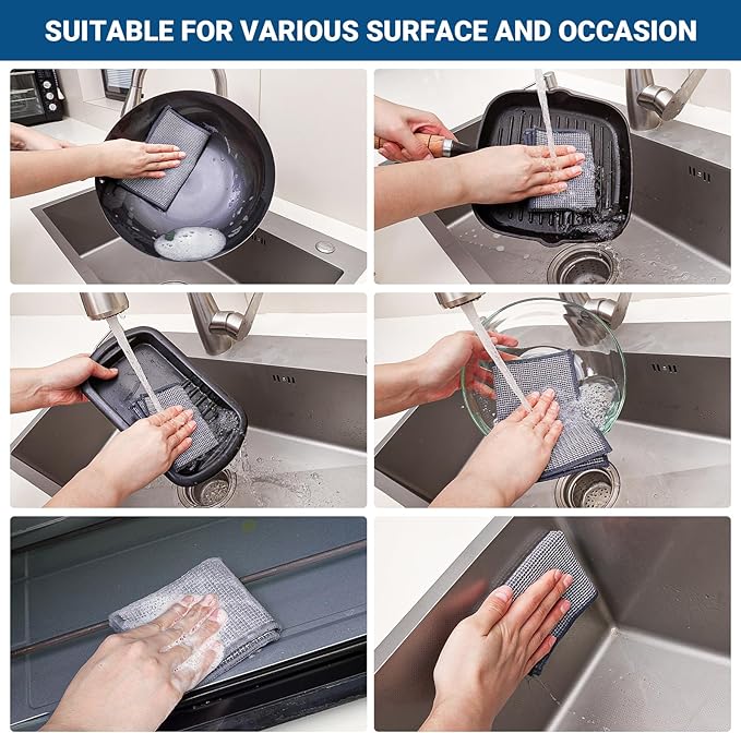 10 Pcs New Upgrade 3-Layer Non Scratch Wire Dishcloth,Wire Dishwashing Rag, Non-Scratch Wire Dishwashing Rags for Wet and Dry, Kitchen Cleaning Dish Rags for Cookware,Sinks, Dishes,Stove
