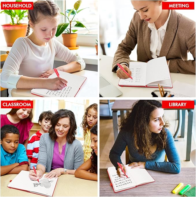 feela 12 Pack Notebooks Journals Bulk with 12 Black Pens, A5 Hardcover Notebook Classic Ruled Journal Set with Pen Holder for School Business Work Travel Writing, 120 GSM, 5.1”x8.3”, Red