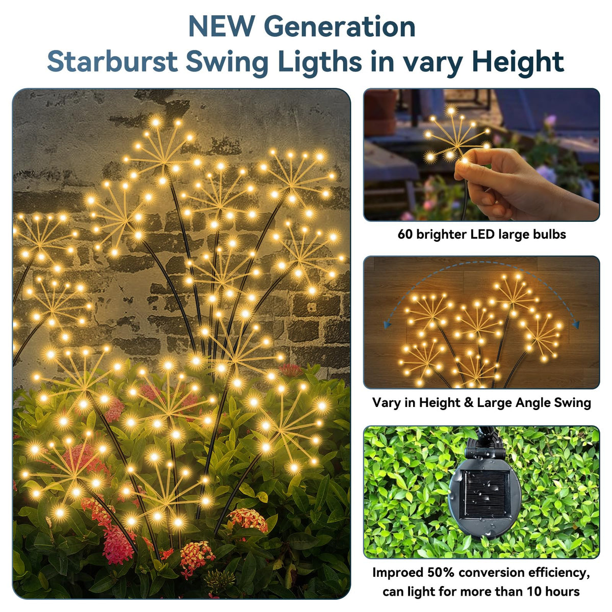 Solar Garden Lights 2 Pack Waterproof Swaying Starburst Light Solar Outdoor Lights for Yard Patio Walkway Pathway Party Wedding Decoration, Unique Gifts for Women, Warm White