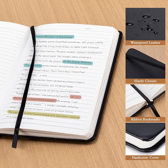deli A5 Lined Journal Notebook, 160 Pages Hardcover Writing Notebook, 5.5"x8.2" College Ruled Notebook for Office, School, Work Notes (Black)