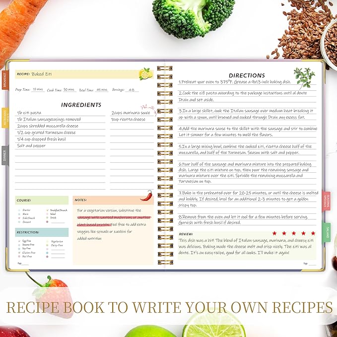 Blank Recipe Book to Write in Your Own Recipes, Blank Cookbook with 175 Pages for Family Cooking Lover, Recipe Notebook with Tab Sticker Sheets, Recipe Journal, Hardcover, 7.5" x 9.5"