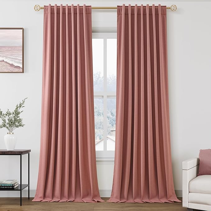 Linen Curtains 96 Inch Length 2 Panels Canyon Rose Boho Farmhouse Loop Pocket Rod Pocket Sound Proof Drapes Light Blocking Darkening Living Room Curtains for Bedroom and Dining Room 52X96