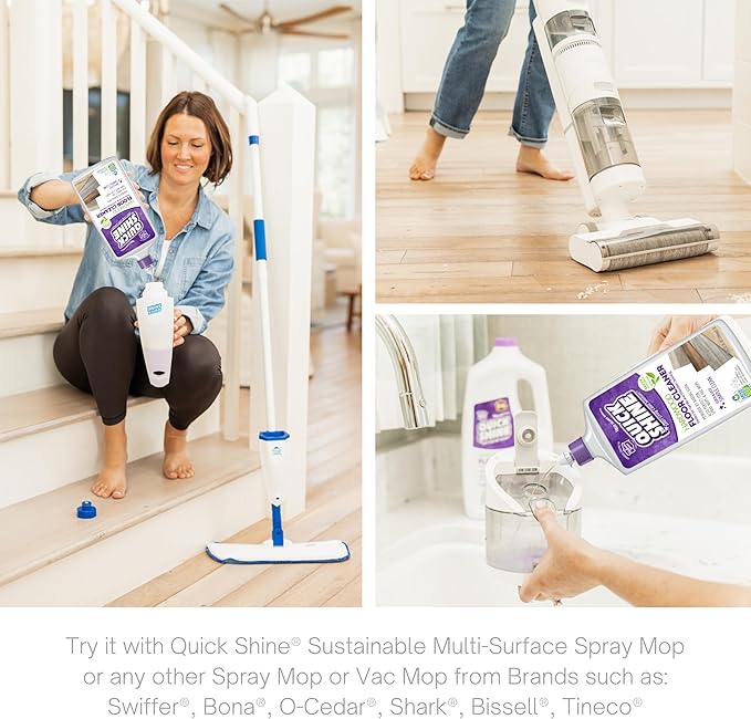 Quick Shine Hardwood Floor Cleaner 27oz, 6Pk| Use in Spray & Vac Mops| Removes Dirt & Scuff Marks| Ready-to-Use, Streak Free, No Rinse| Safer Choice Cleaner| Perfect for Gentle and Effective Cleaning
