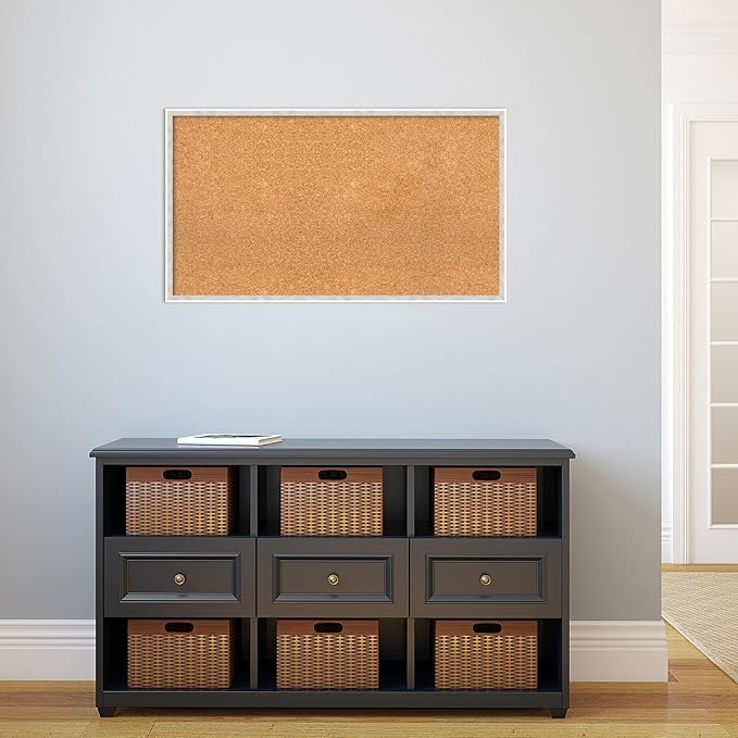 Amanti Art Natural Cork Board for Wall, 21x37 Vision Board with White Frame, Large Corkboard Office Decor for Home Organization, Modern Corkboard Pinboard to Display Items for Home Organization in